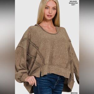 ZENANA BRUSHED HACCI EXPOSED SEAM HOODIE NEW
